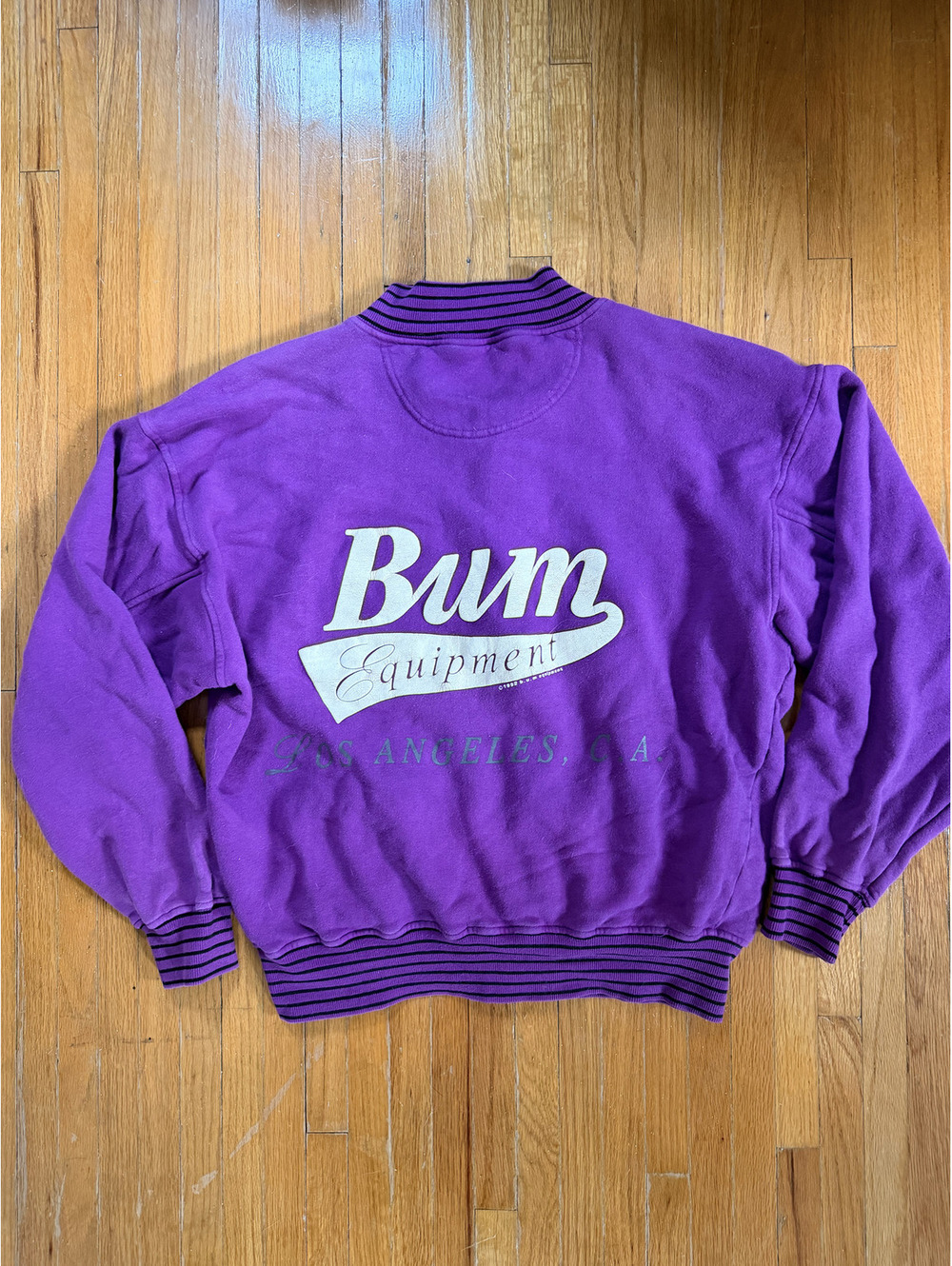 Vintage 1990s BUM Equipment Los Angeles Purple Varsity Sweatshirt | Size M
